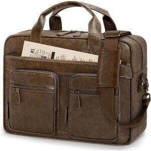 🆕 Men Brown PU Vegan Leather Laptop Large Computer Work Office Messenger Bag